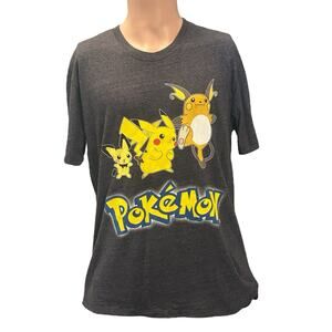 Pokemon Gray Short Sleeve Graphic T-shirt Men’s Size Large Pikachu Raichu Pichu